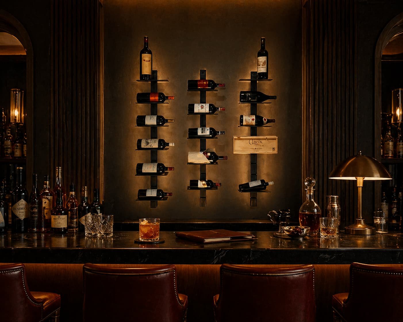 Range-bouteilles mural Wine Line dans un restaurant haut de gamme