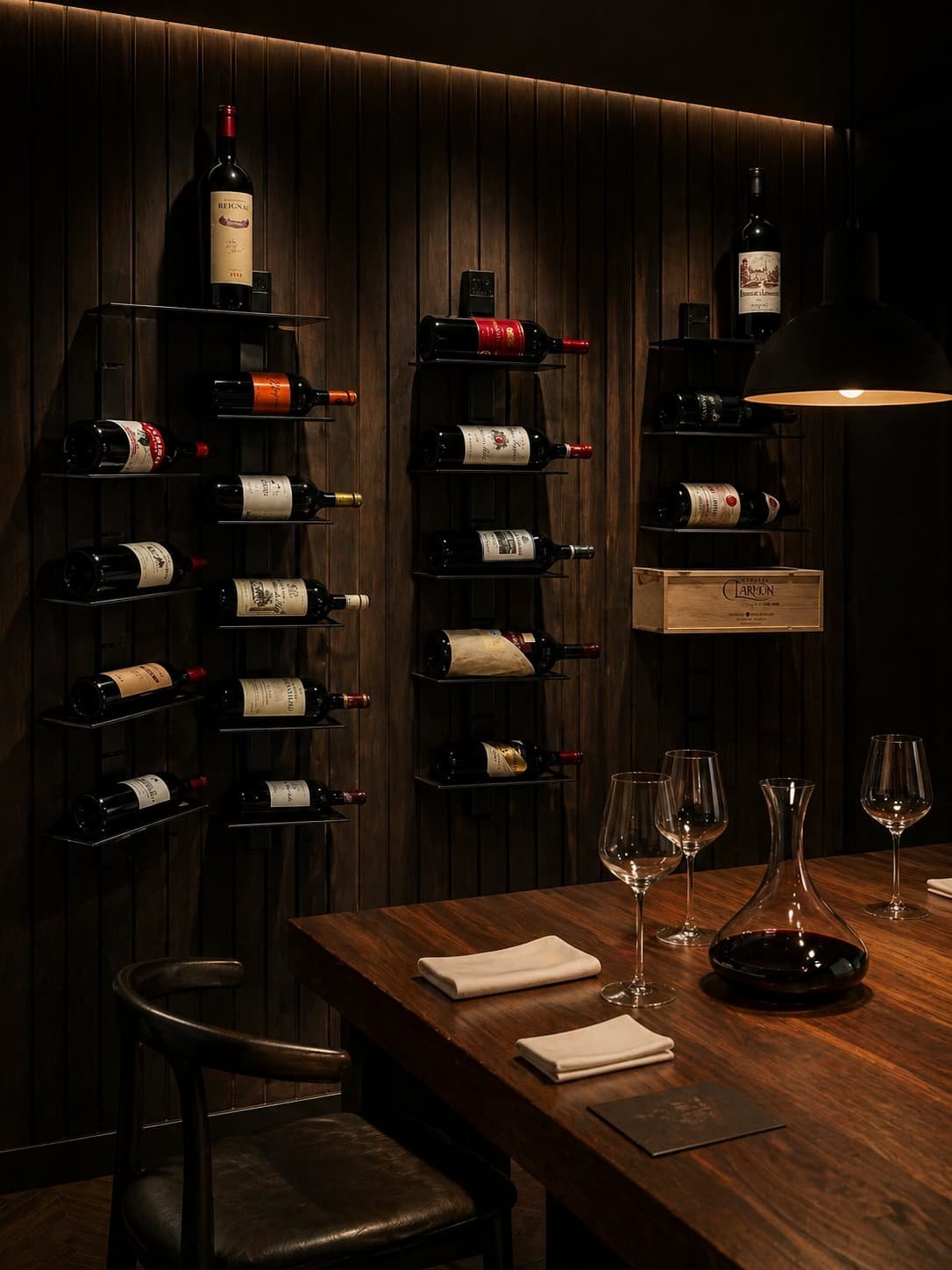 Mur de bouteilles design dans un intérieur chaleureux