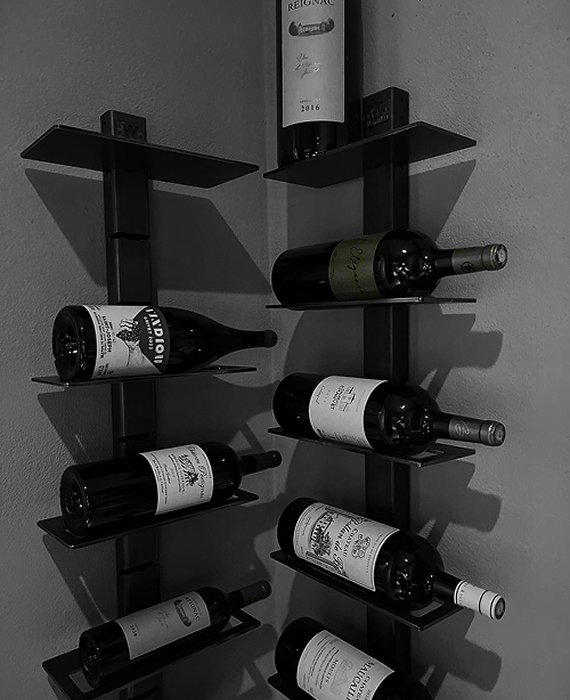 Rangement mural pour bouteilles de vin avec double colonne d’étagères métalliques Wine Line