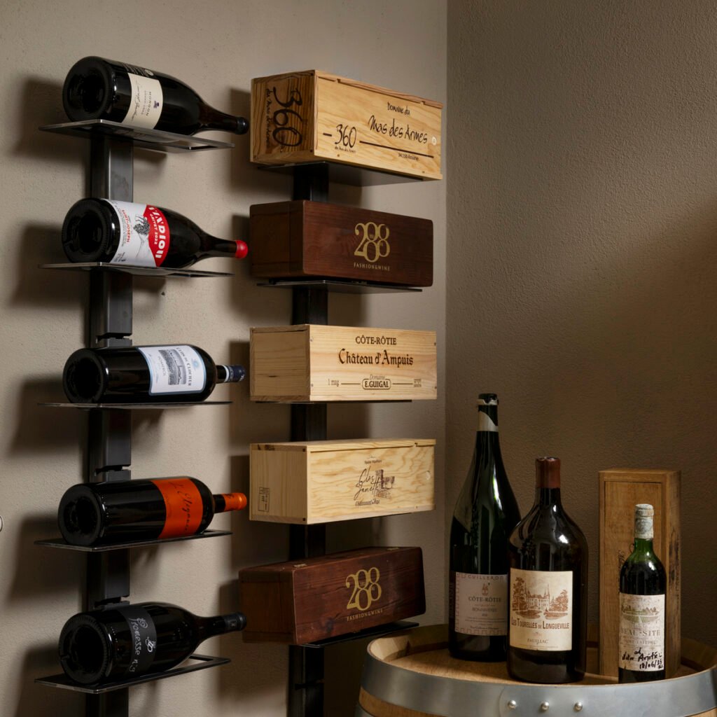 Cave a vin contenant des etageres modulable wineline avec coffrets a vin