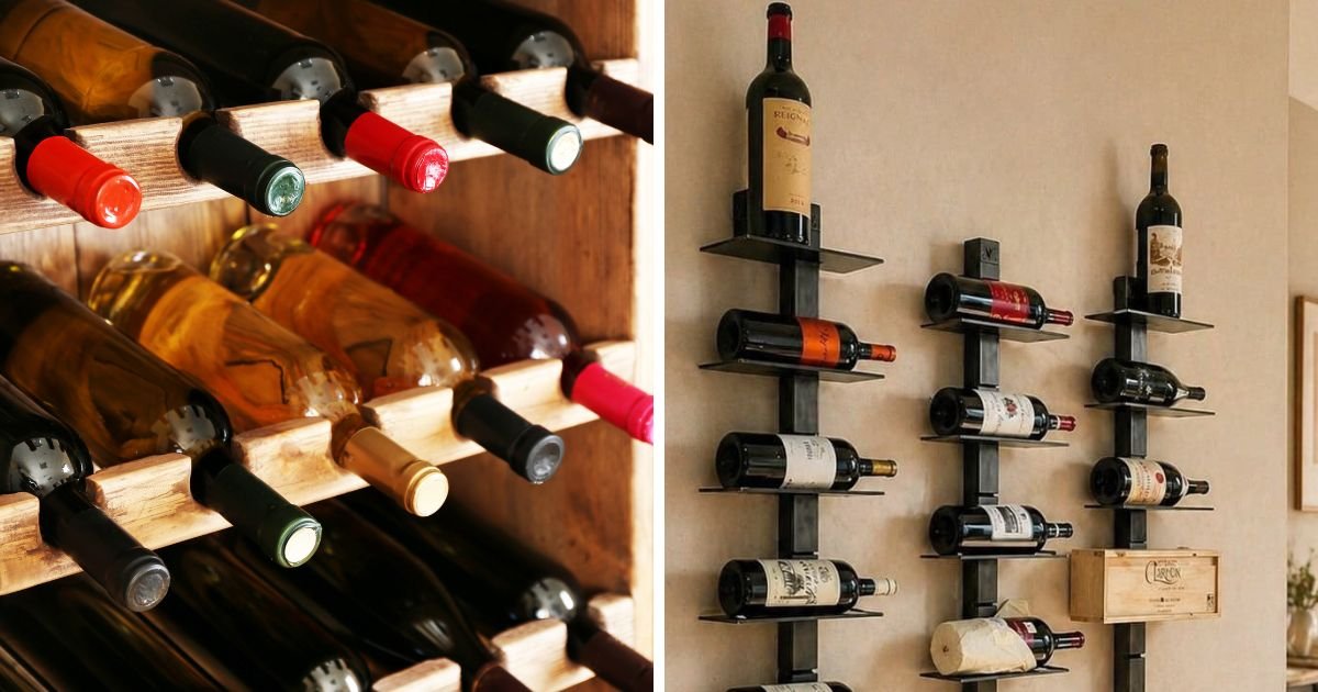 Comparaison de deux rangements à bouteilles de vin : casier en bois et étagère murale en acier noir